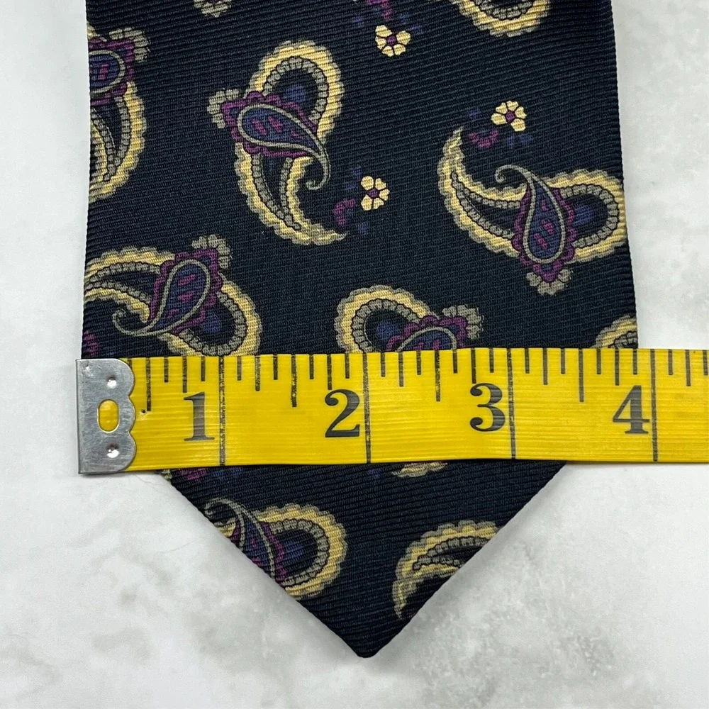 Gitman Bros Saks Fifth Ave Repp Silk Men's Necktie Paisley Black Purple USA‎